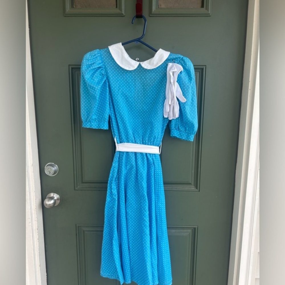 Vintage handmade polka dot cotton dress with gloves